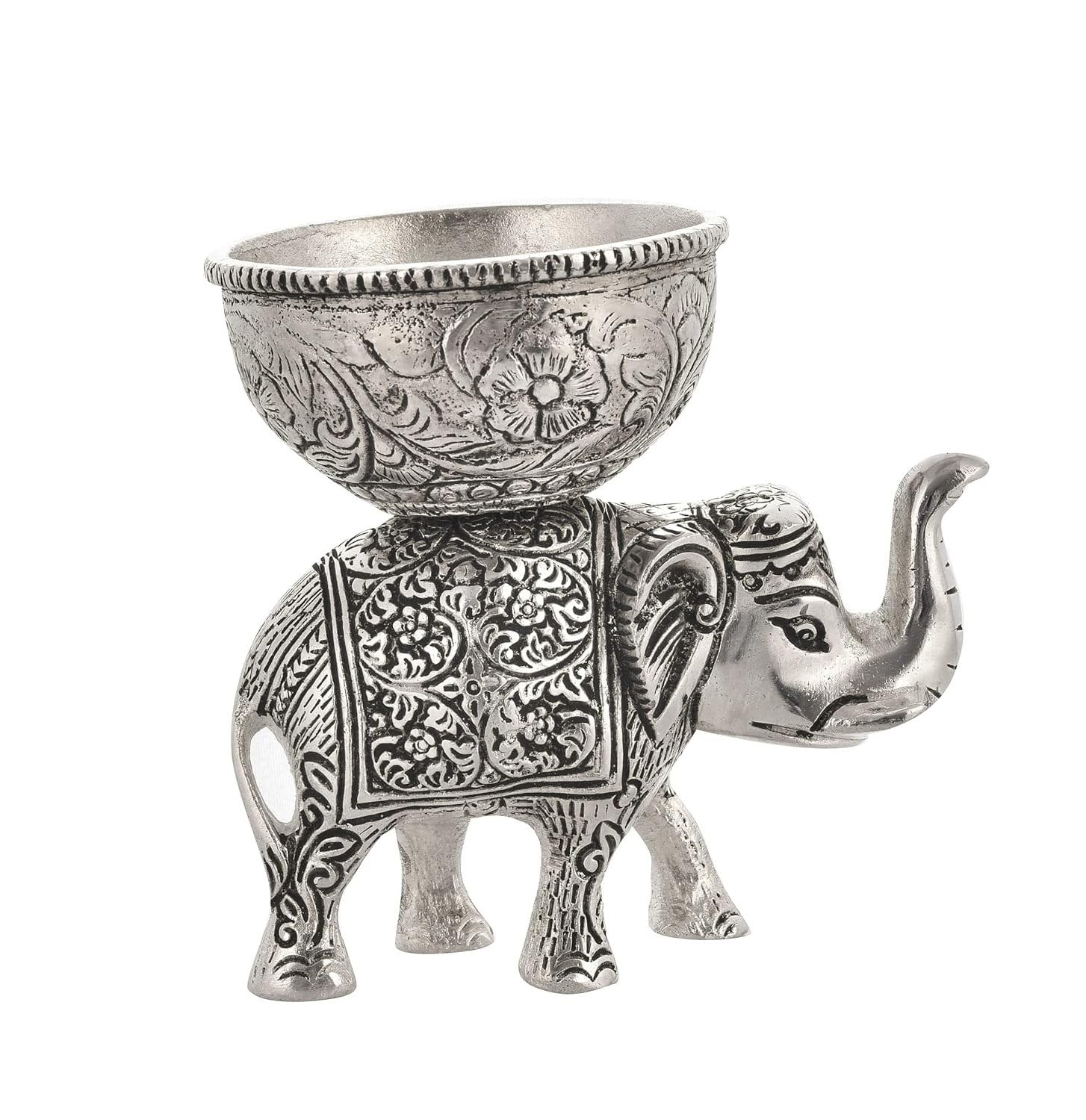 KridayKraft Metal Elephant Dry Fruit Bowl Showpiece Silver Polish for Your Home,Office Table Decorative,Elephant Showpiece Bowl Set (2 Pcs) for Gift,Animal Figurines...