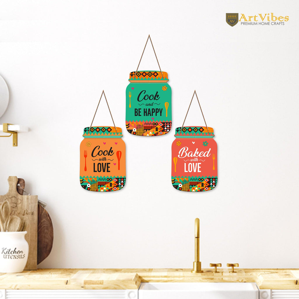 Artvibes Cook with Love Wall Decoration Items for Kitchen | Cafe | Restaurant | Quotes Decor Item | Printed Wall Decoration | Kitchen Quotes Decor Item | Wall Art | Wall Poster (WH_8913N), Set of 3