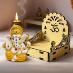 Gifora Mini Wooden Singhasan with Ganesh Idol for Car Dashboard, Small Temple Throne for Home & Office Desk, Ganpati Idol for Gift, Pooja Singhasan for Housewarming & Festive Decor (D2)