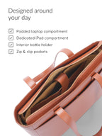 Everpret Premium Work Tote Bag for Women with 16-Inch Laptop Compartment | Vegan Leather Office Travel Handbag with Trolley Sleeve, Water Bottle Pocket & Organized Compartments | Tan