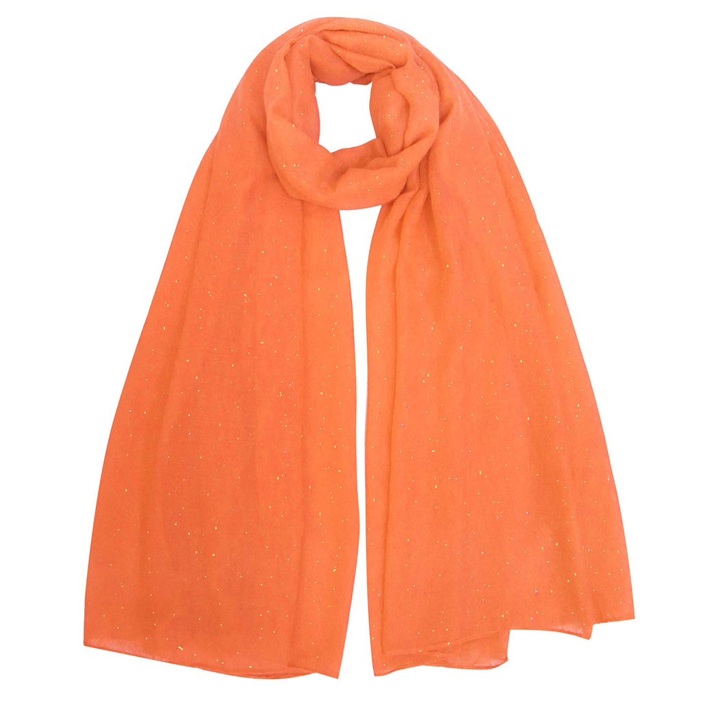Lina & Lily Solid Shimmer Sparkle Glitters Sheer Maxi Shawl Head Scarf Hijab (#33 NEON ORANGE)