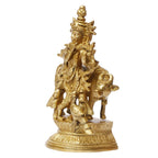 ARTVARKO™ Brass Krishna with Cow Murti Idol in Flute Playing Posture on Beautiful Pedestal Home Decor Entrance Statue Office Table 5.5 Inch.