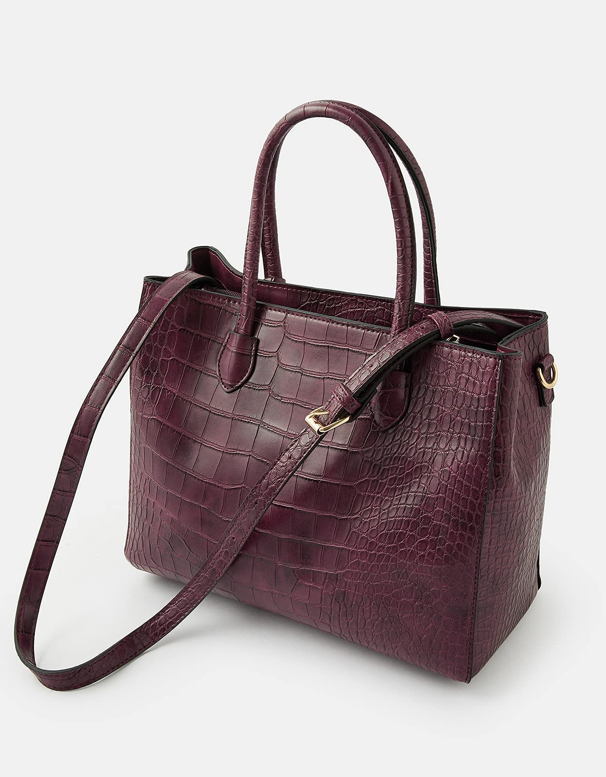 Accessorize London Women's Maroon Faux Leather Gemma Croc Handheld Tote Bag