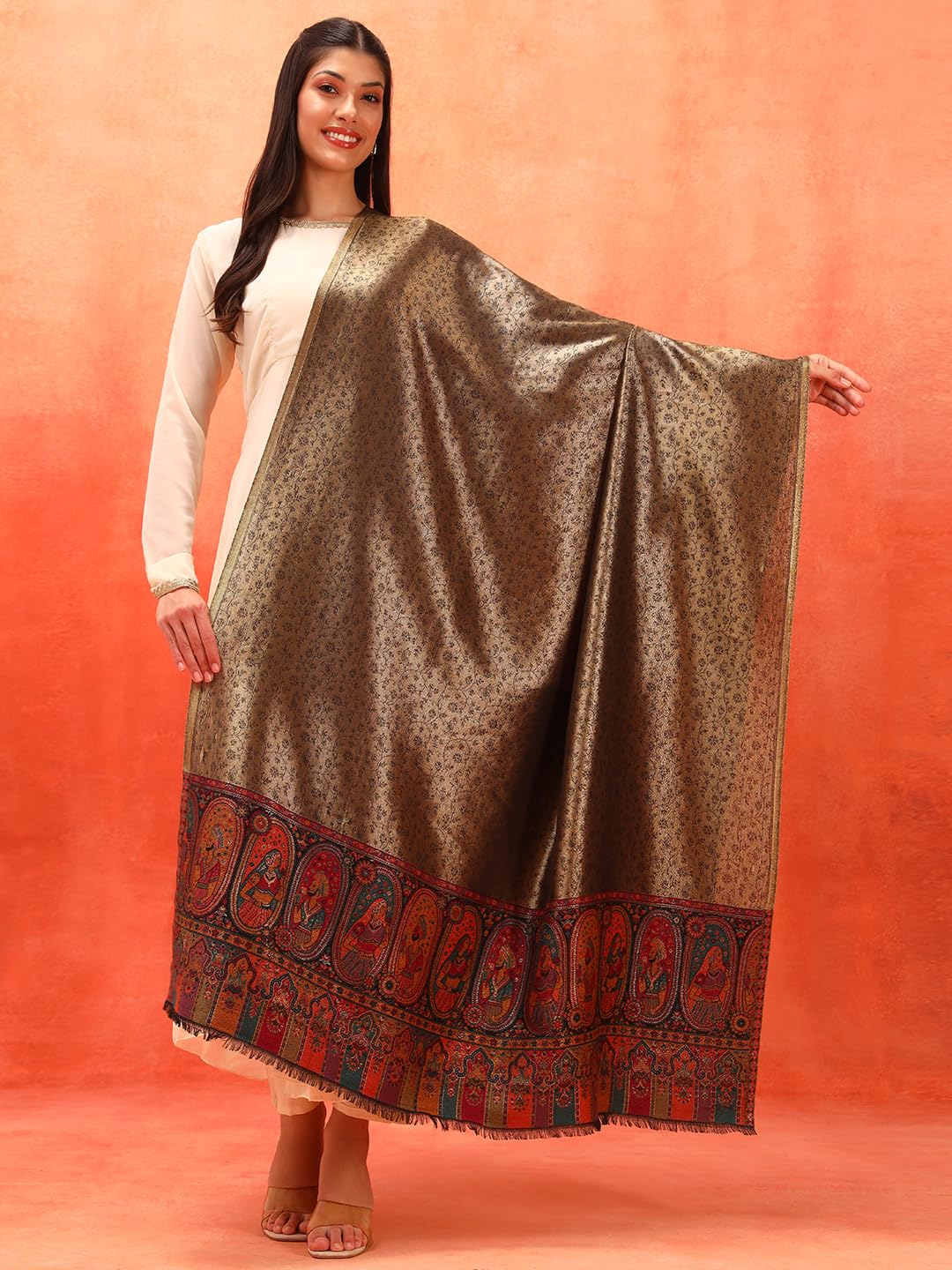 Pashmoda Women Silsila Zari Kaani Fine Wool Shawl (Size: 40x80in, 101x203cm) ZSS03
