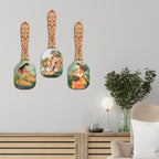 Artvibes Royal Mural Art Spatula Shape Decor Wall Hanging | Mughal Art Decor Items | Wall Accent | Gift Items | Aesthetic Wooden Decor | Ethnic Wall Decor | Art Print(WH_11002N), Set of 3