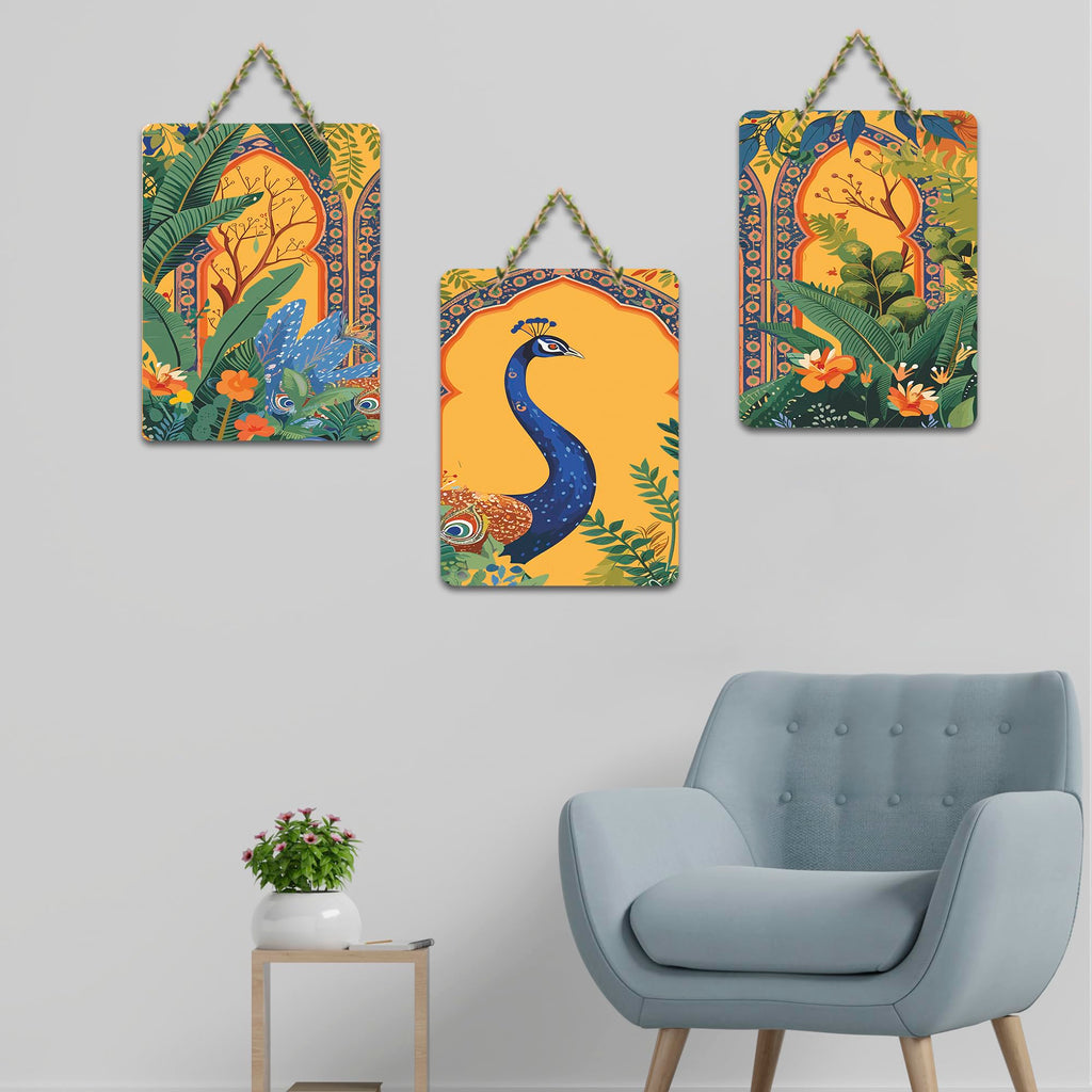 Artvibes Mughal Wall Art Decorative Wall Art MDF Wooden Wall Hanger for Living Room | Wall Sculpture | Signs & Plaques | Wall Accents | Graphic Artwork | Poster | Ideal Gifts (WH_96138N), Set of 3