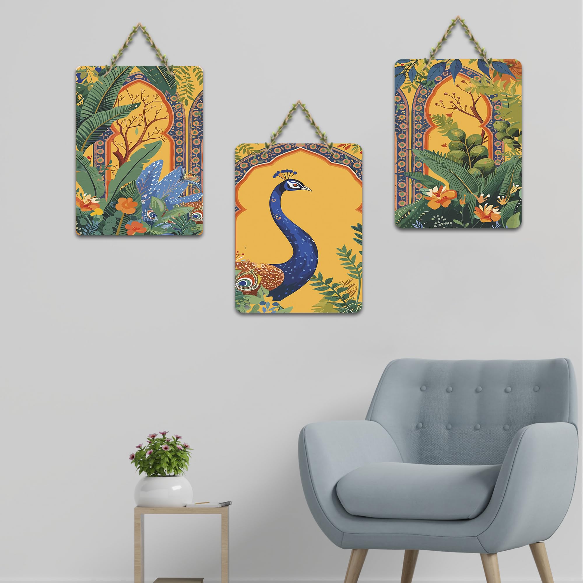 Artvibes Mughal Wall Art Decorative Wall Art MDF Wooden Wall Hanger for Living Room | Wall Sculpture | Signs & Plaques | Wall Accents | Graphic Artwork | Poster | Ideal Gifts (WH_96138N), Set of 3