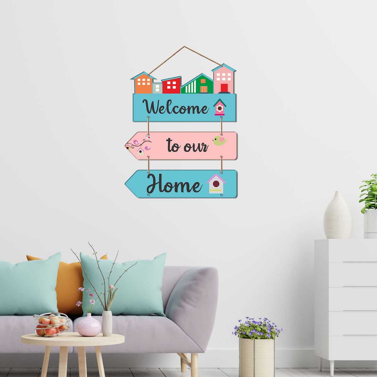 Artvibes Welcome Quote Decorative Wall Art MDF Wooden Wall Hanger for Living Room | Bedroom | Home Decor | Gifts | Wood Decoration Items | Artworks Hangings Ornaments (WH_5801N), Set of 3