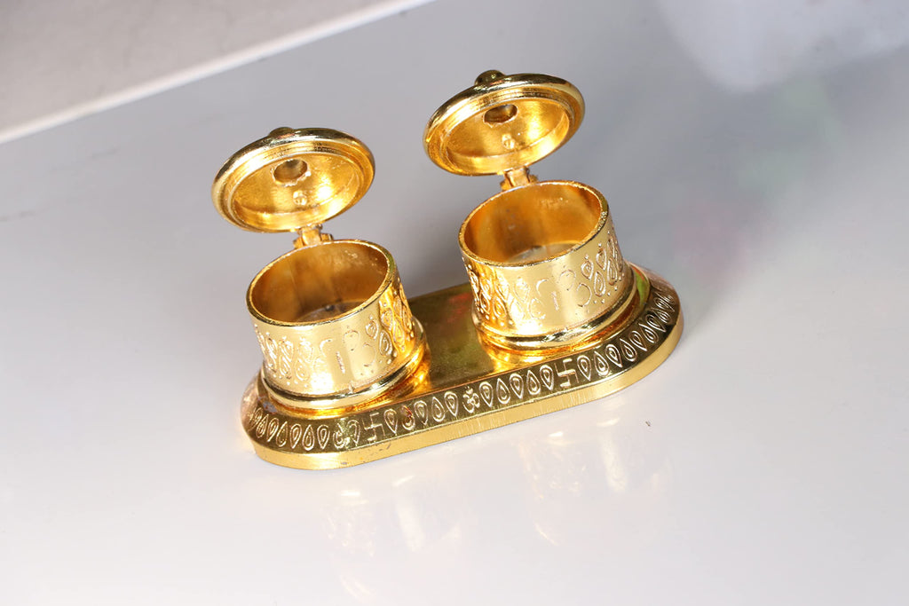 Prince Home Decor & Gifts Metal Golden Finish Chandan Roli Box Double Kumkum Dani Pooja Purpose