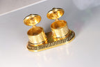 Prince Home Decor & Gifts Metal Golden Finish Chandan Roli Box Double Kumkum Dani Pooja Purpose
