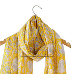 Ravaiyaa - Attitude is everything Hand Block Printed Cotton Long Stole Scarves Hijab Neck Wrap Female Scarf 71 X 21 Inch (Yellow Lotus Floral)