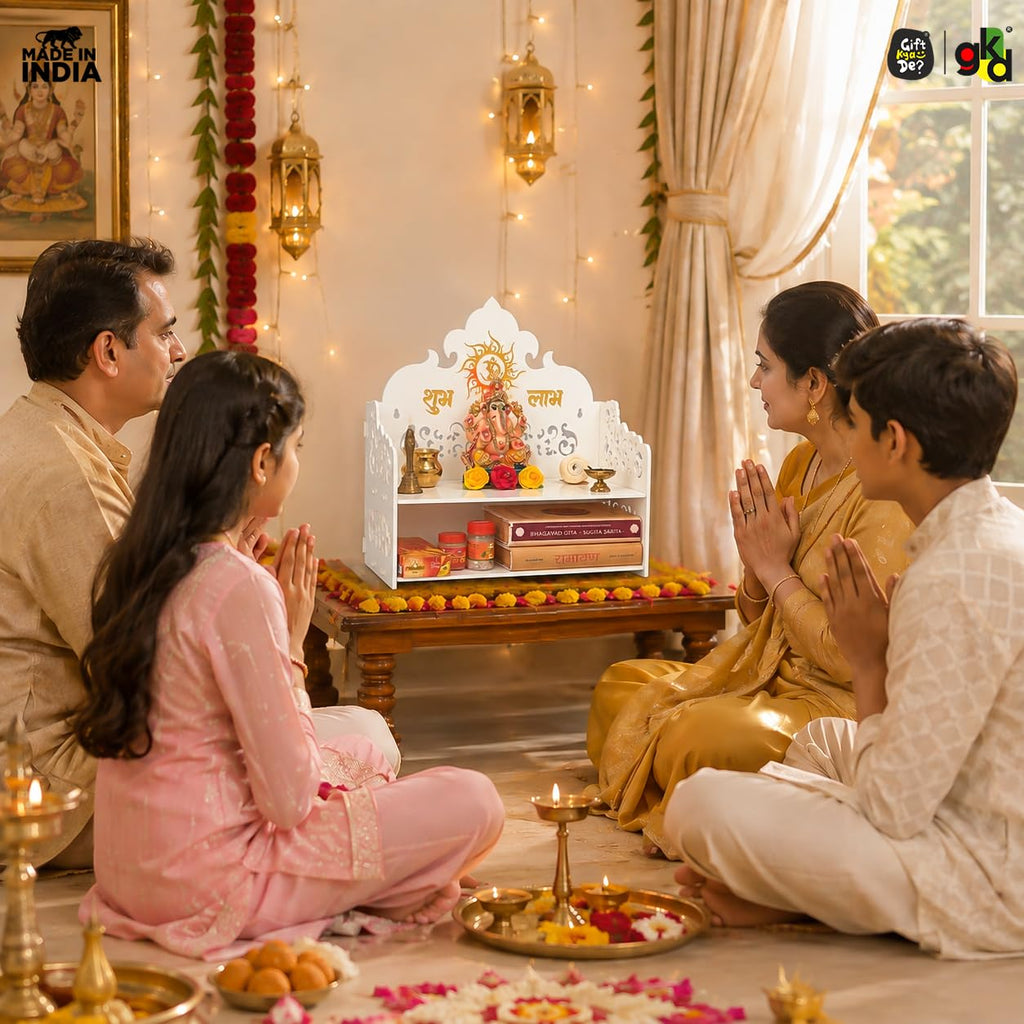 Gift Kya De Acrylic Wall Temple for Home, Pooja Mandir with 2-Tier Storage, Puja Mandir, Home Temple, Mandir Decoration Items for Office, 15 x 15 x 8 Inch