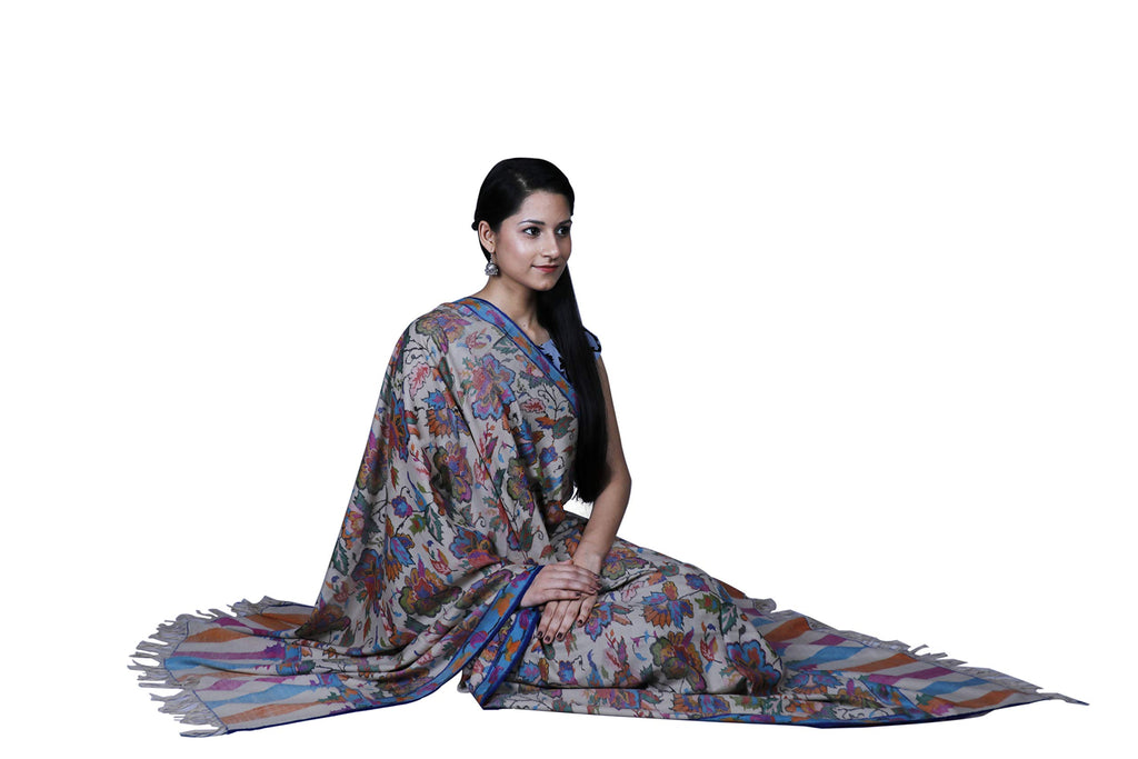 PHAMBB N TUSH KASHMIRI KANI PASHMINA WOMEN SHAWLS (WHITE)