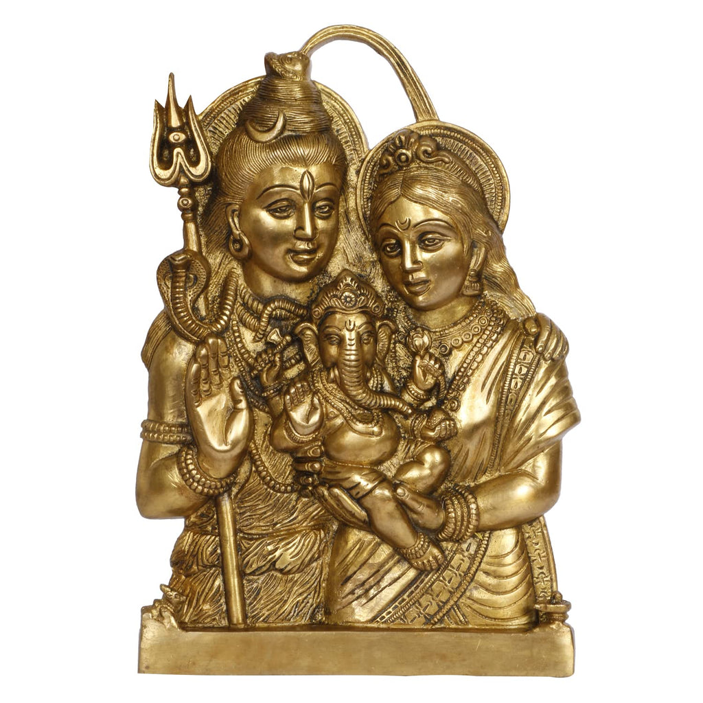 ARTVARKO Brass Shiv Parvati with Ganesha Idol Shiva Parwati Ganesha Wall Door Hanging for Puja Home Office Decor Entrance Gift. 11.5 Inch