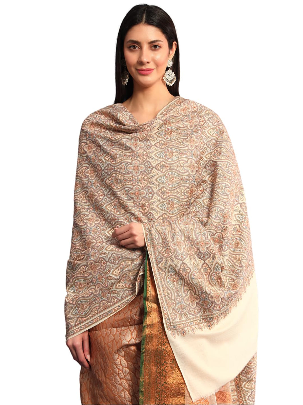 Pashmoda Women Gulsheren100% Fine Wool Sozni Hand Embroidered Shawl, Stole and Wrap, Kashmiri Pashmina Shawl, Heritage Luxury, Sustainable and Natural Fabric (Size 40x80)