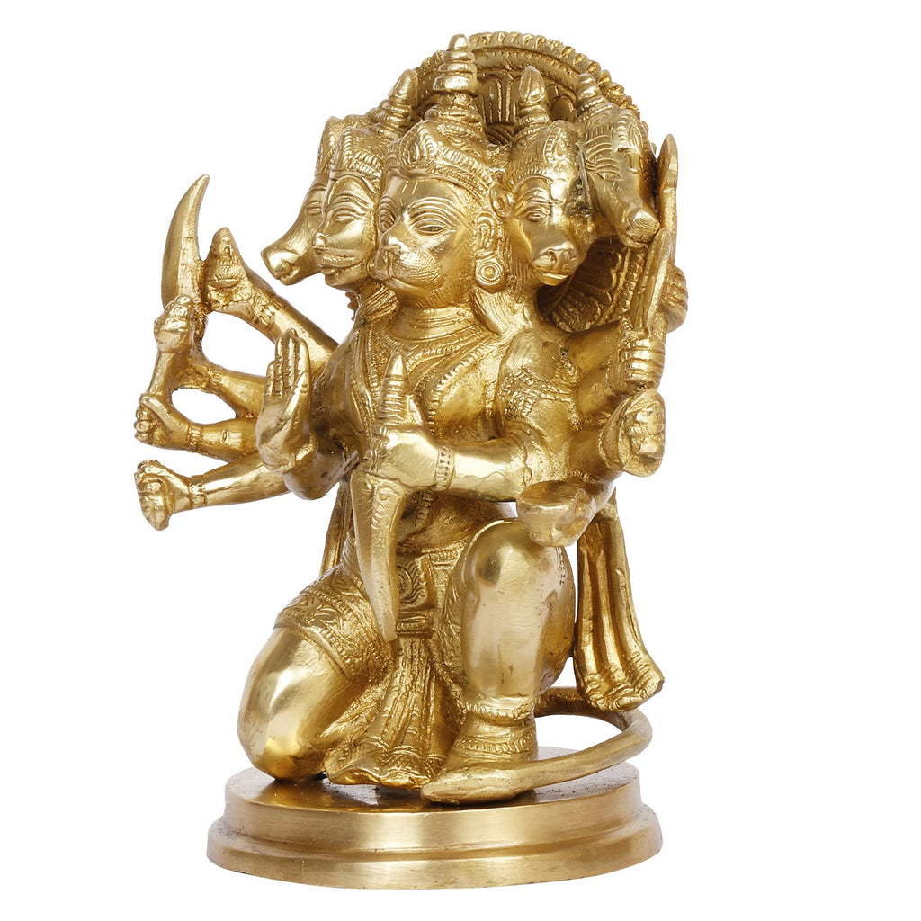 ARTVARKO Brass Panchmukhi Hanuman Showpiece Figurine Sculpture Home Decoration & Gifting Purpose Size 9 Inch
