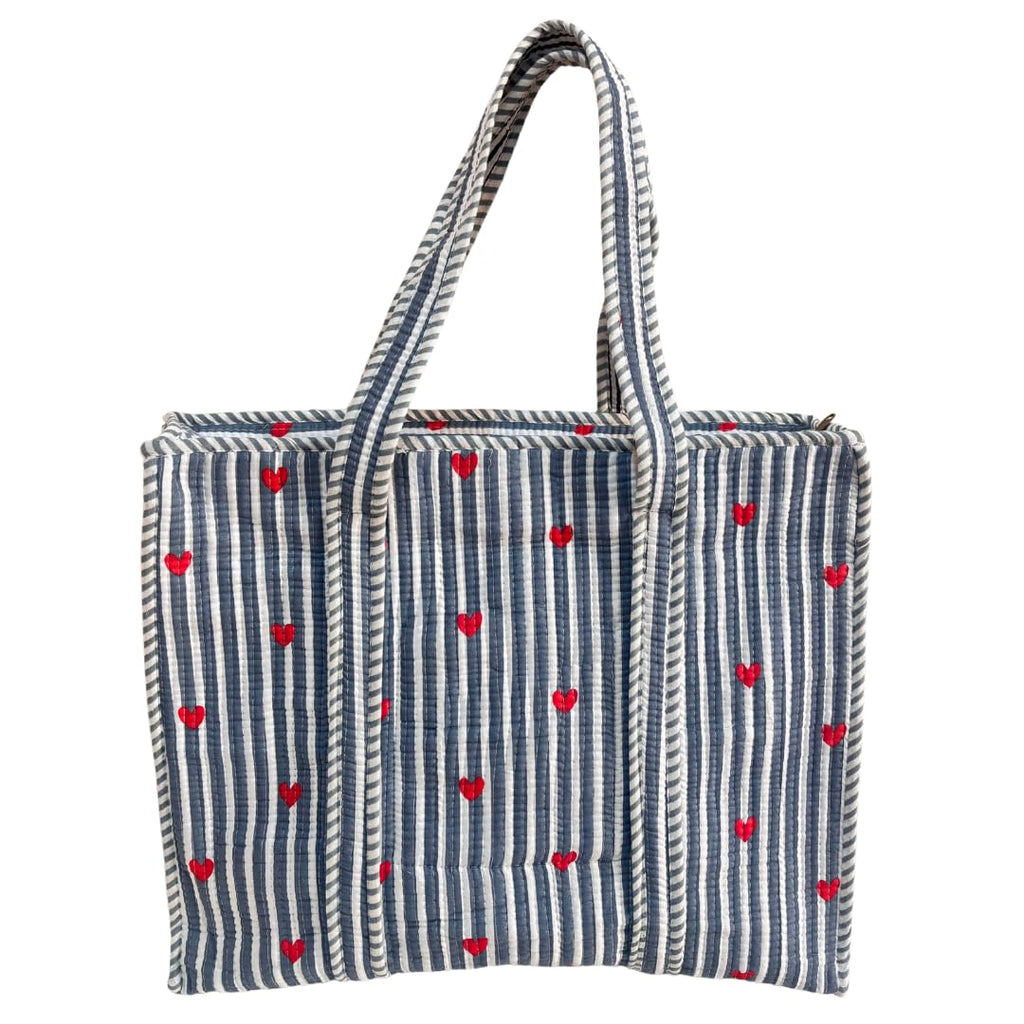 Bazaar Bhoot Edition Premium Cotton Quilted Shopping Tote Bag - Multipurpose Long Lasting Foldable Reusable Bag with zipper for Shopping, Travel & Daily Use - Made in India (Heart Gray)