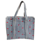 Bazaar Bhoot Edition Premium Cotton Quilted Shopping Tote Bag - Multipurpose Long Lasting Foldable Reusable Bag with zipper for Shopping, Travel & Daily Use - Made in India (Heart Gray)