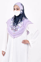 Markaz Hijab Printed Malaysian Instant Hijab for Women | Floral Border Design | Ready to Wear Modest Fashion Headscarf | Elegant Muslimah Style (BLUE, XXL (36))