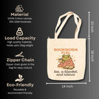 snapiq COTTON 350 GSM Canvas Tote Bag for Women and Girls Thick Fabric with Zipper (Beige, Bookwormfuel)