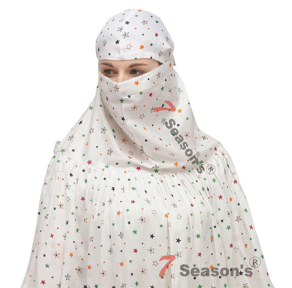7 season's Cotton Long Scarf Cum Mask Universal Size Usable for vehicle Driver for sunlight UV protection White Printed Design For Girl & Women (star)