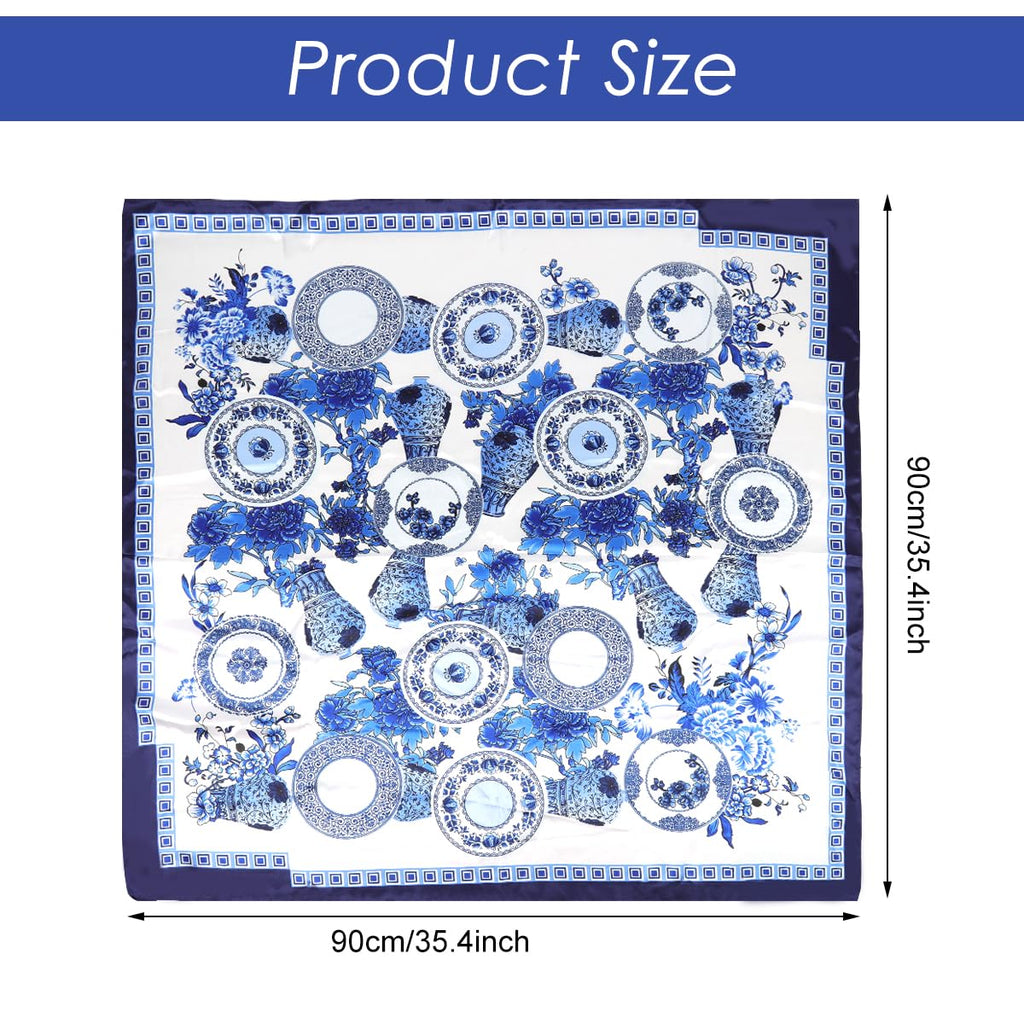 SANNIDHI Scarf for Women Stylish Large Square Blue White Satin Bandanas
