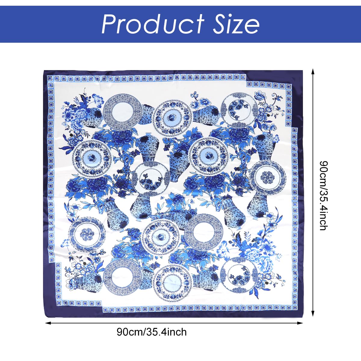 SANNIDHI Scarf for Women Stylish Large Square Blue White Satin Bandanas