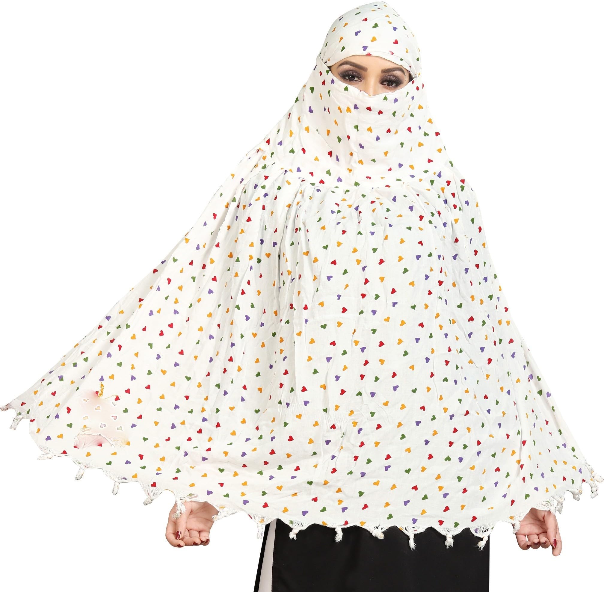 Sclout Soft Cotton Breathable Sun Protection Scarf Dupatta Usable for vehicle Driver | White Printed Design Stoles | Universal Size | For Girl & Women | Light Weight (Scarf - Heart)