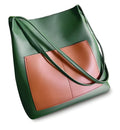 Cllozzee Stylish Leather Tote Bag – Large Capacity Shoulder Handbag with Dual-Tone Design (GREEN)