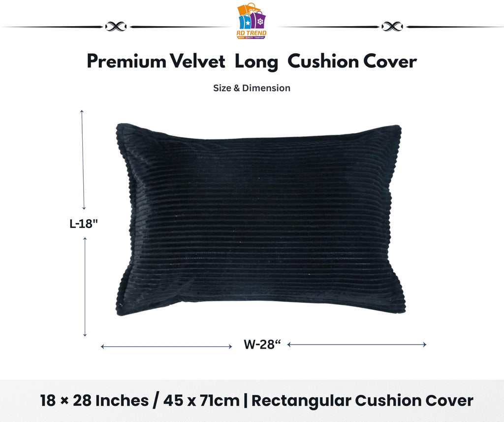 RD TREND® Corduroy Cushion Cover Set of 2, Striped Double Sided Decorative Throw Pillowcases for Sofa, Bed & Living Room Rectangular Long Cushion Covers 18x28 inches | Black