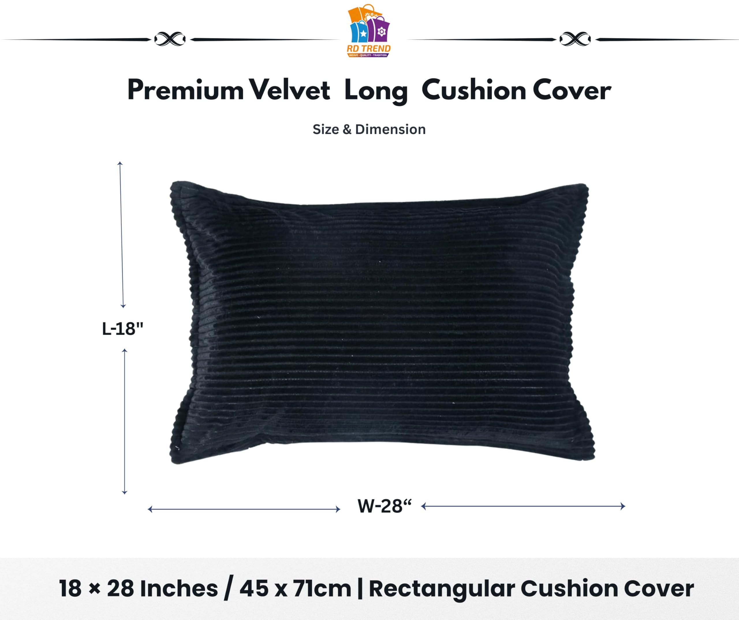 RD TREND® Corduroy Cushion Cover Set of 2, Striped Double Sided Decorative Throw Pillowcases for Sofa, Bed & Living Room Rectangular Long Cushion Covers 18x28 inches | Black