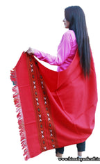 HImalayanKraft Hand Woven Kullu Handloom Woolen Shawl Red- Colored with Beautiful Kullu Weaving Designed for Women and Girls.