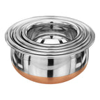 Set of 5 Copper Coated Stainless Steel Handi Set with Lids | Serving & Storage Bowls for Kitchen, Dining & Traditional Indian Meals | Mirror Finish Multipurpose Cookware Set