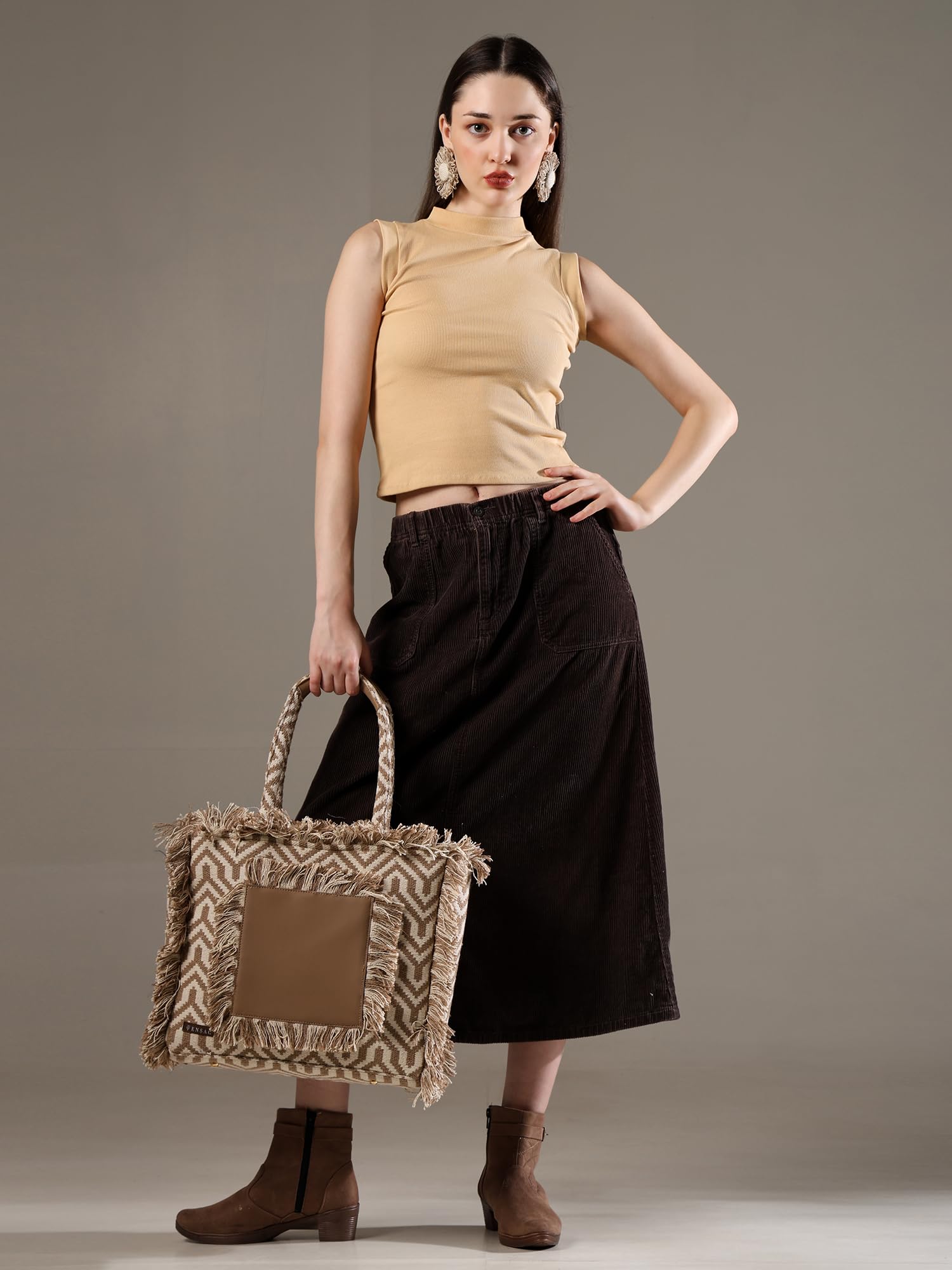 ENSAC Premium Cotton Tote Bag for Women, Stylish Handbag for women with Zip Closure | Fit for Office Bag, College, Travel Use | Handcrafted in India