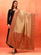 Pashmoda Women Zarvash Fine Wool Kaani Shawl, Authentic Kashmiri Luxury Pashmina Style Shawl, Stole, Medium Gents Lohi, Size (40x80 Inches, Beige Color) MZSS06