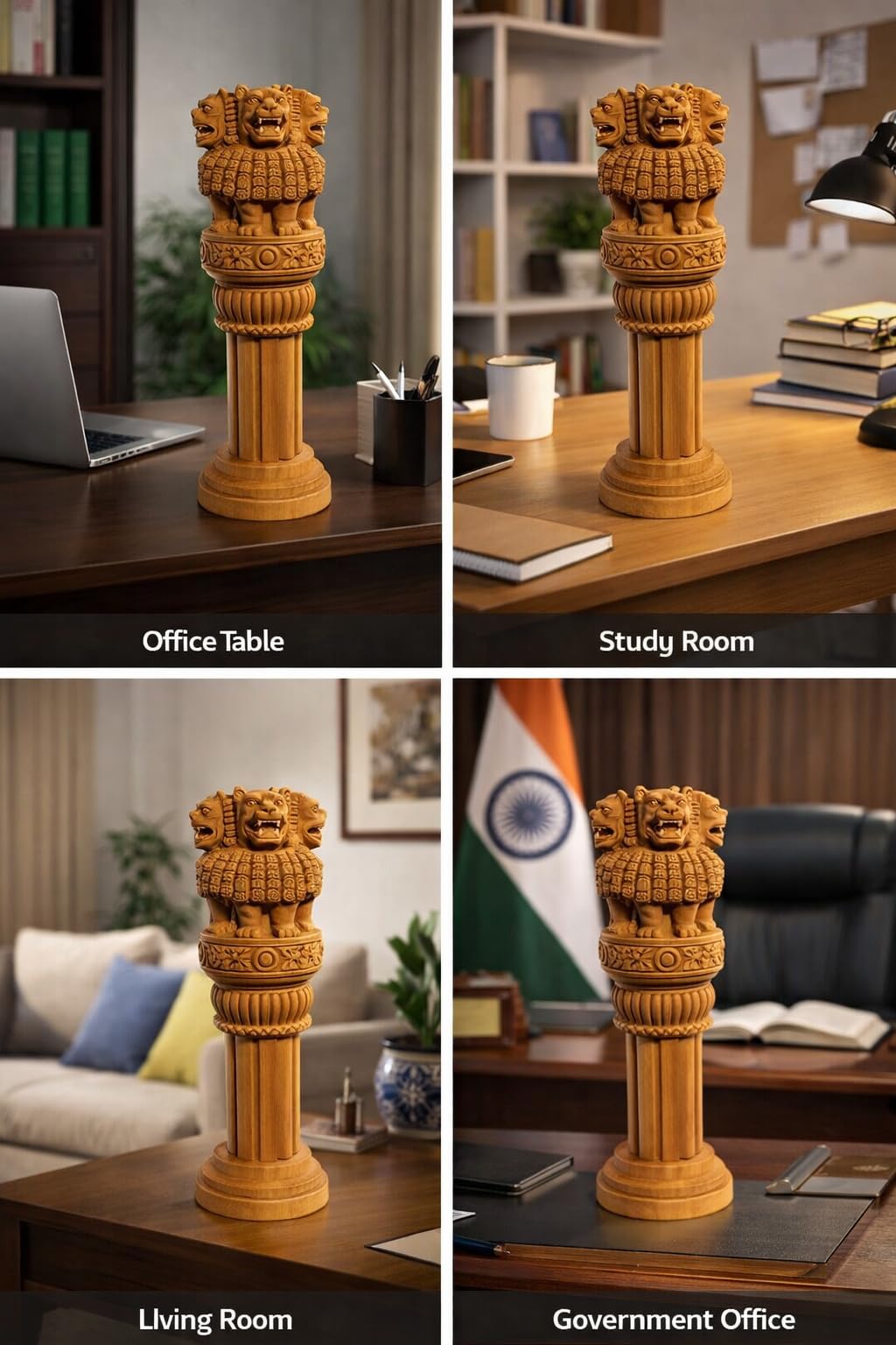 NexusShip Handcrafted Wooden Ashok Stambh 6 Inch Pillar