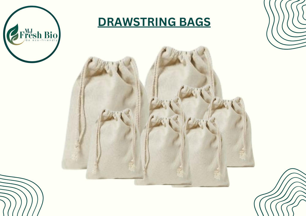 Fresh Bio Cotton Tote Bag | Reusable Shopping Tote for Grocery, Travel | Lightweight & Stylish | Drawstring Bag | Eco-Friendly, Durable & Spacious (10, 12 X 16)