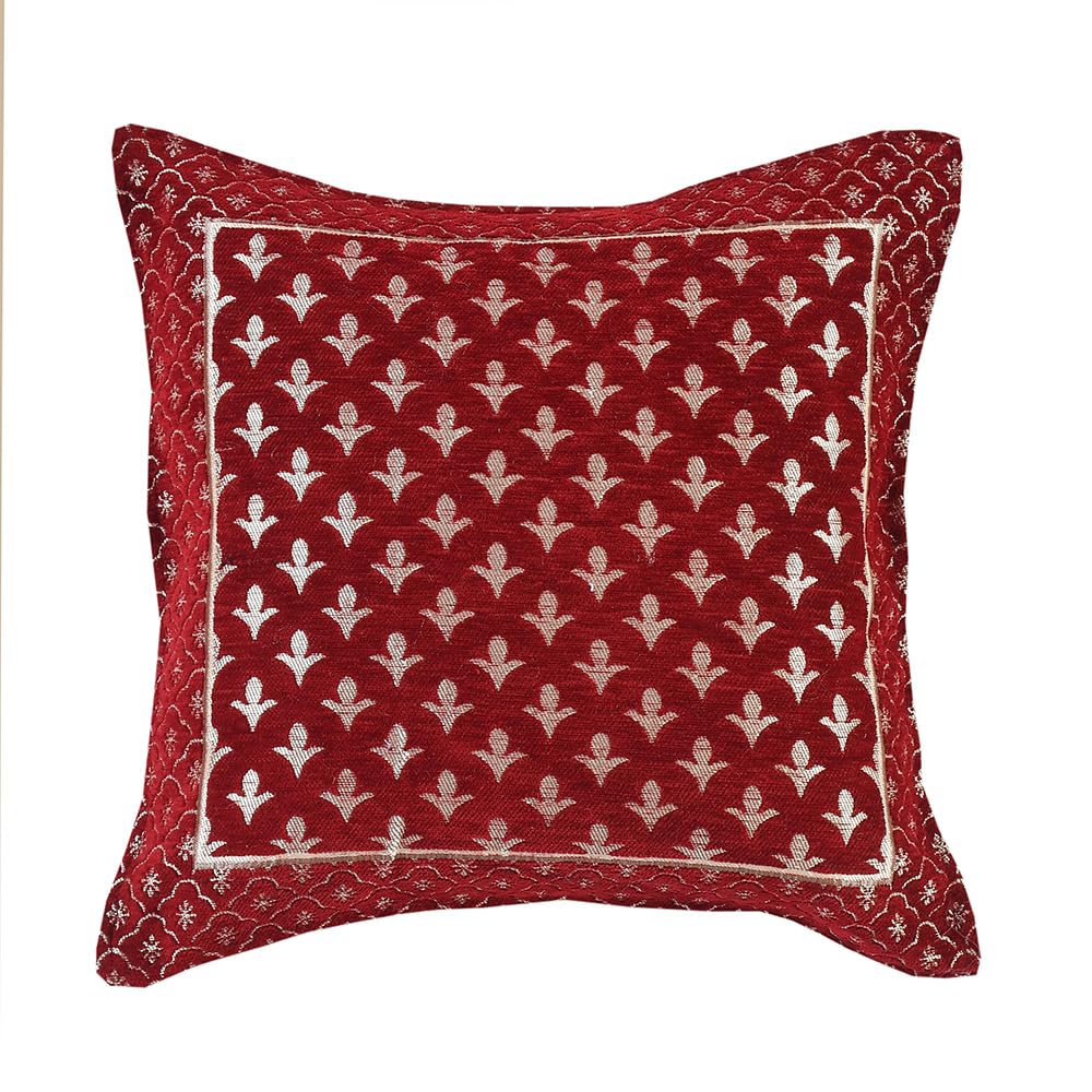 DECOMIZER Jacquard Geomteric Cushion Covers 16 Inch X 16 Inch Set Of 2 Ethnic Motifs 240 TC Cushion Covers,Design- Star,Color- Maroon