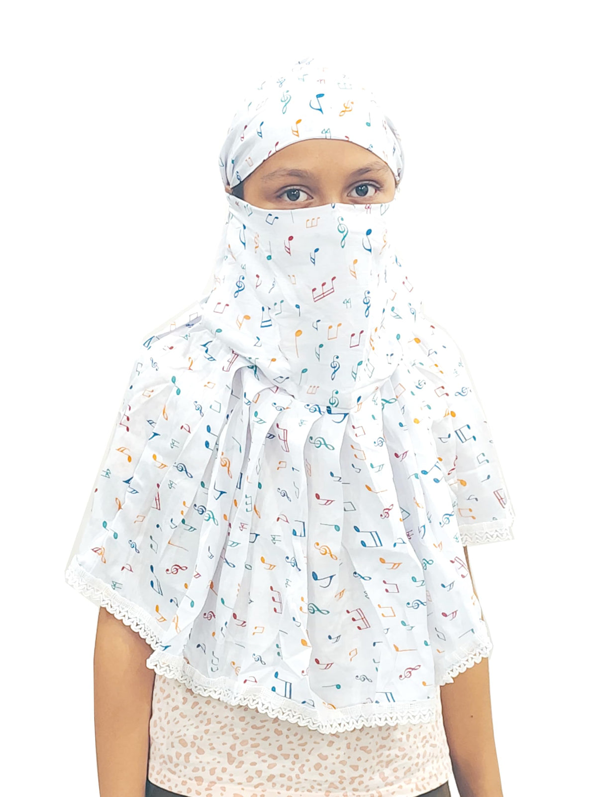 HETVIN Cotton Face Scarf for Girls – Soft, Breathable, and Adjustable – Perfect for Outdoor Activities, Travel, and Everyday Wear – Protection Against Dust, Wind, and Sun (Music baby Scarf)