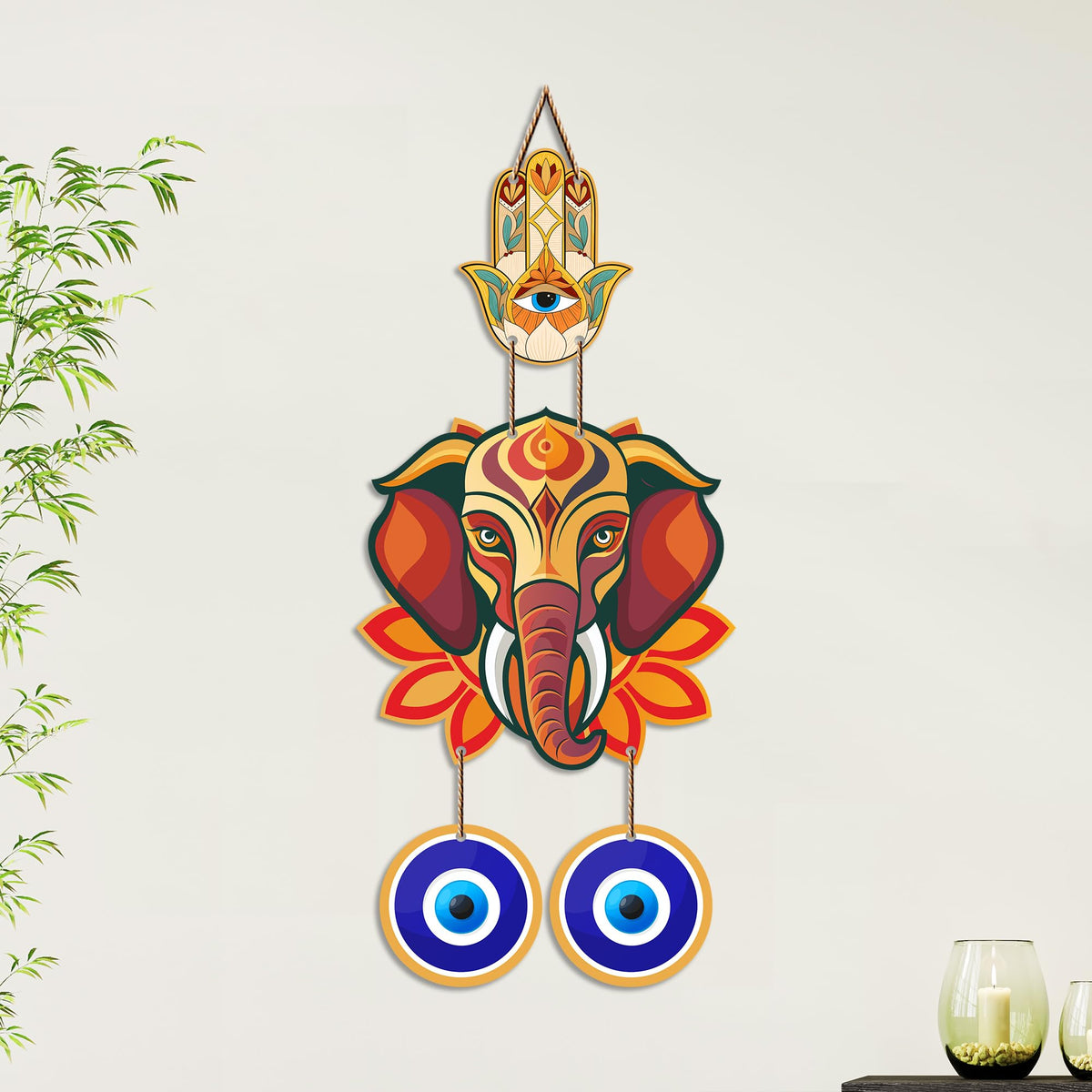 Artvibes Ganpati Bappa Evil Eye Wall Hanging for Main Door Entrance Decor | Vastu Nazar Raksha Hanging for Home Office Temple | Positive Energy Lucky Charm Decorative Gift Item (WH_8559N)