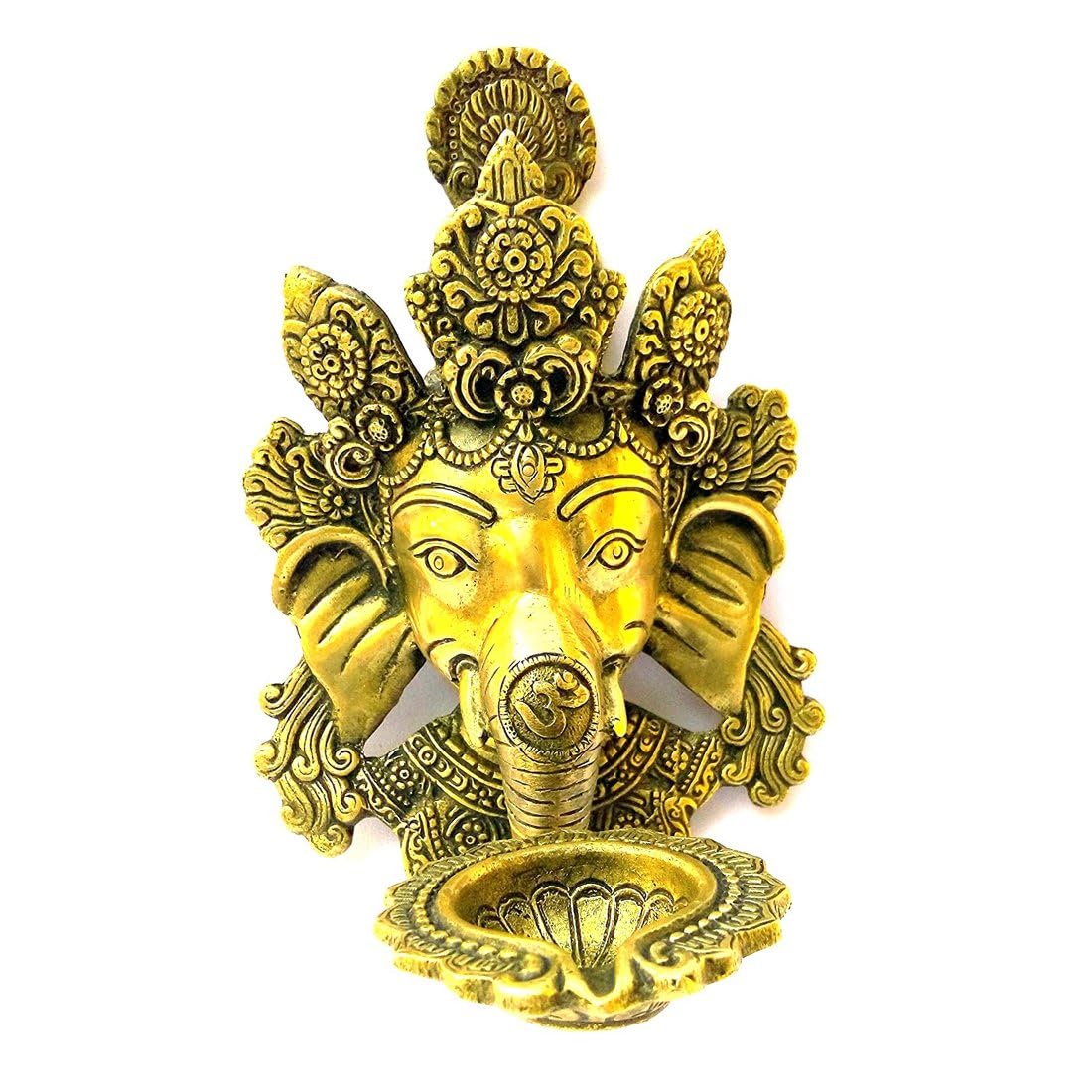 Svarup Brass Ganesha Idol with Lamp on Trunk: for Diwali, Home Decor & Wall Gifts.