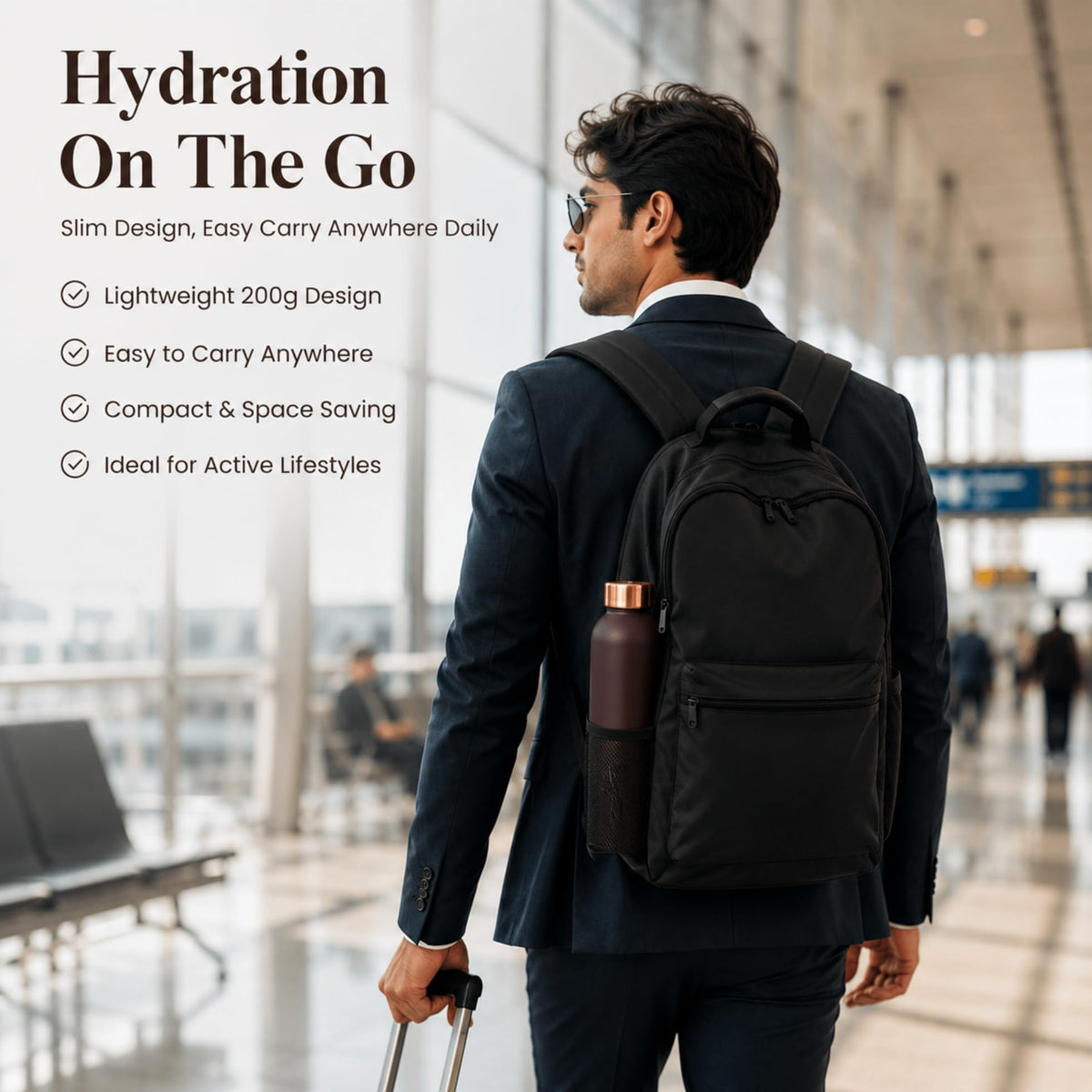 KasaCore Premium Copper Water Bottle 750 ml 99% Pure Copper | Leakproof Bottle with Matte Black Finish for Office Gym Travel Daily Use (Brown)