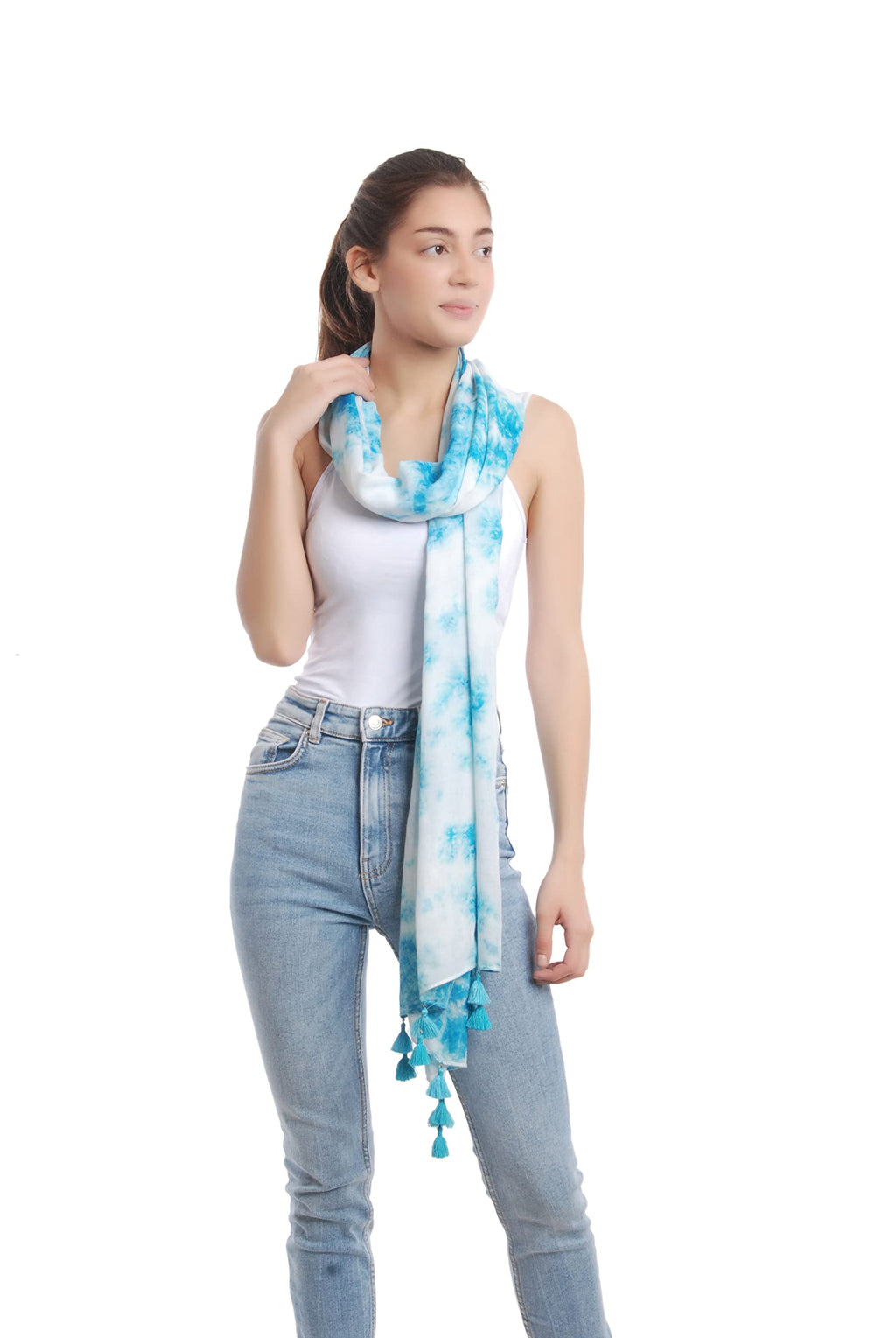 PALATT Womens and Girls Combo Scarfs and Stoles -Size 65x185cms- Soft and Comfortable Viscose Cotton Scarfs for Versatile Styling - Beaded Tassels - Durable and Long-lasting