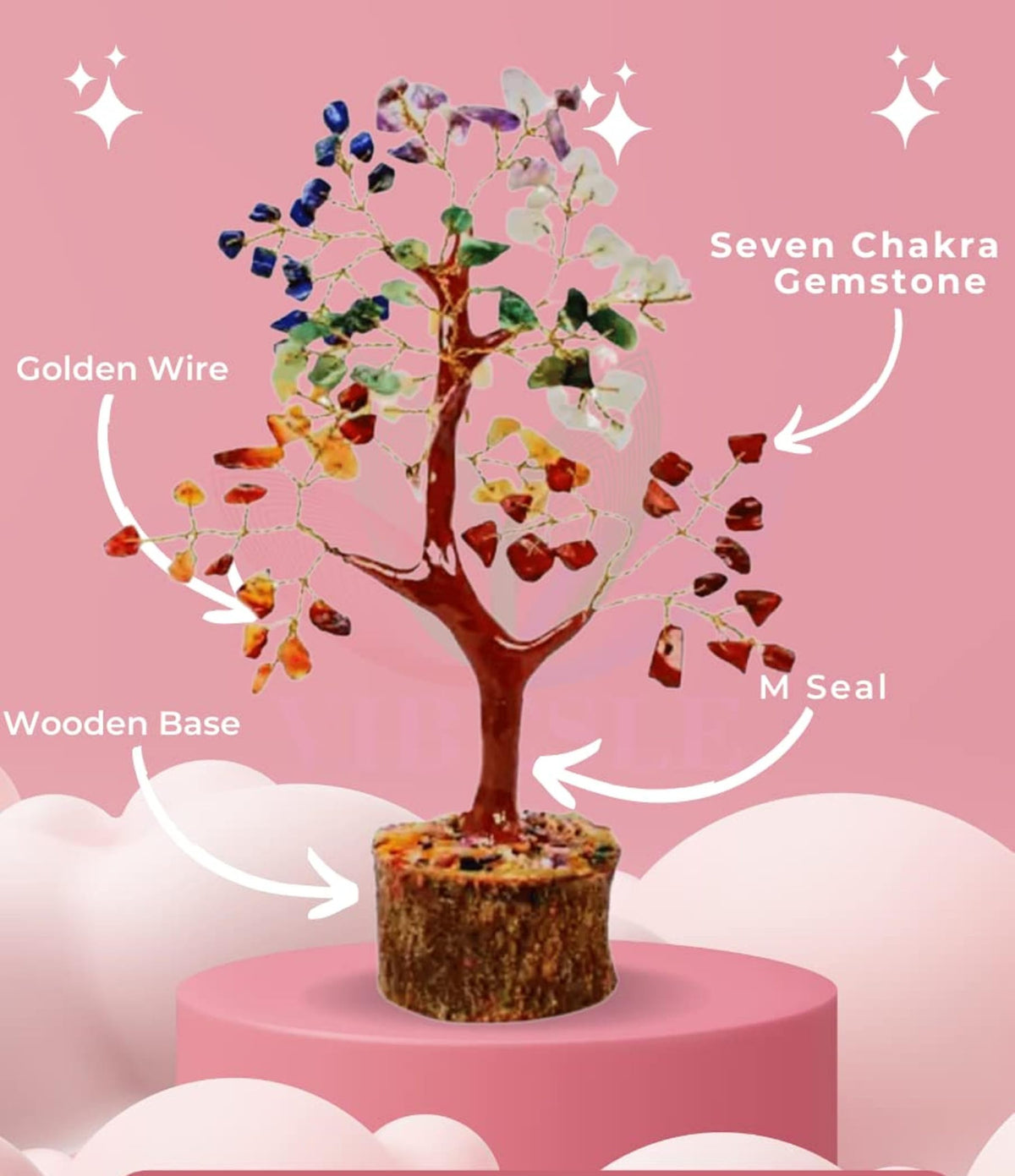 FIRSTRAY Seven Chakra Crystal Tree - Natural Gemstone Reiki Healing Bonsai for Living Room, Bedroom, Office Décor - 7 Colorful Crystals, Positive Energy Money Tree Gift Showpiece (100 Beads)