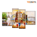 VIBECRAFTS Beautiful Street View Of Paris 4 Pieces Canvas Wall Painting Fitted With Wooden Frame For Home | Office | Living Room | Gifts (PTVC4Pcs2_14501)