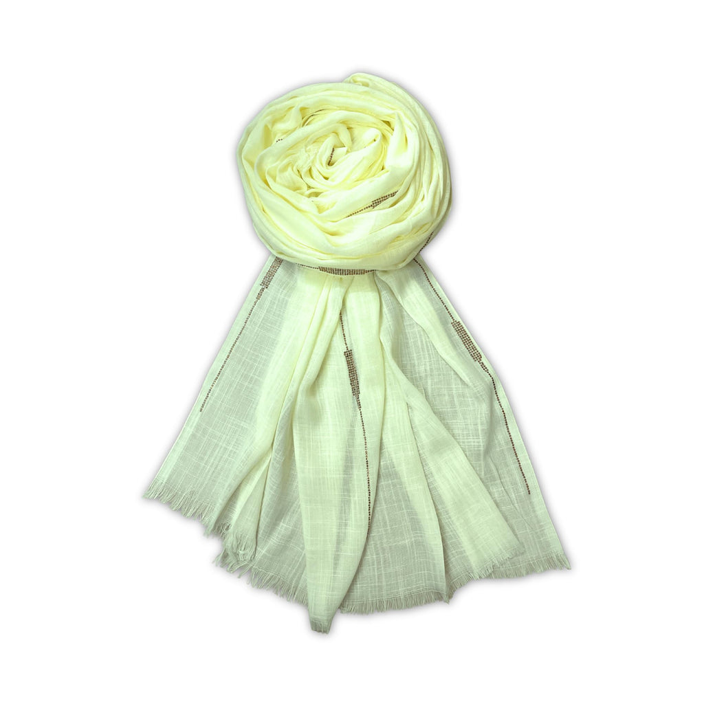 FAHABO Scarf Woman Voile Cotton Scarves with Rhinestone Embellishments | Hijab Scarf | Headscarf | Neck Scarf | Stoles | Wraps Size 71 L x 32 W (Icy Yellow)