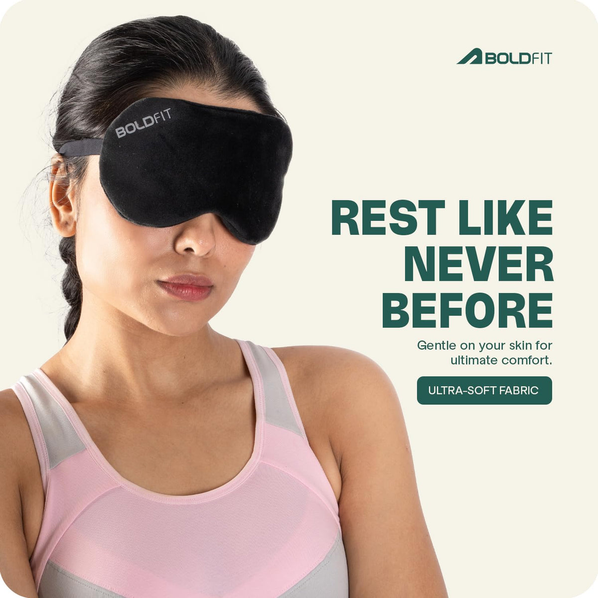 Boldfit Eye Mask for Sleeping with Adjustable Strap Super Soft Sleeping Mask Blind Fold for Comfortable Sleep Travelling Sleep Mask Pad for Girls Sleeping Eye Mask Blind Folds for Sleeping - Black