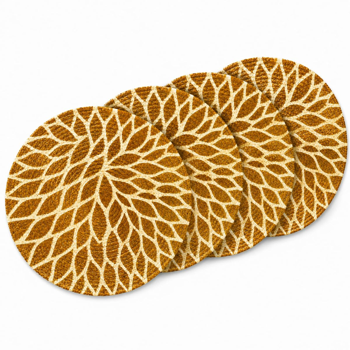 Zimittory Round Cotton Dining Table Mats Set of 4, 14-inch, Gold Leaf Kafalo