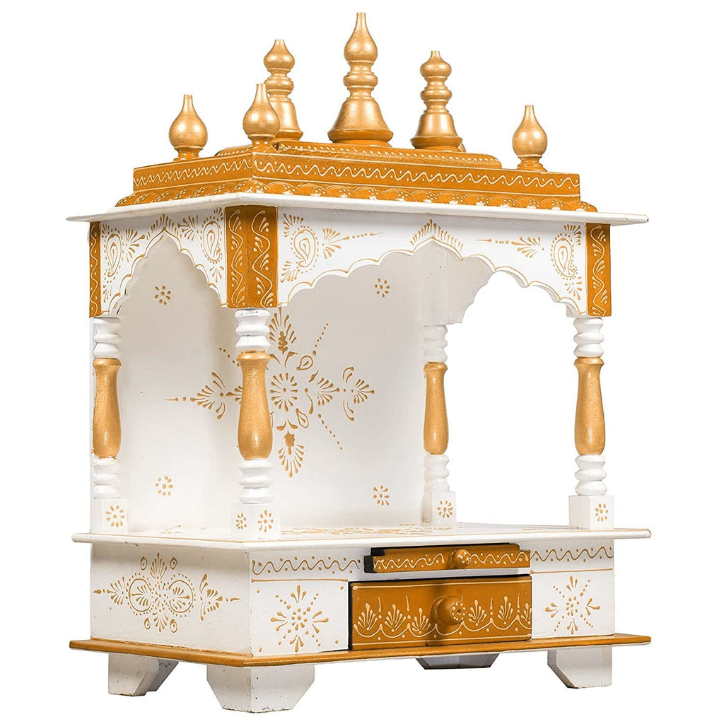 Kamdhenu Art and Craft Wood Home Temple (Brown, Gold and White, 12 Inch X 18 Inch X 24 Inch)