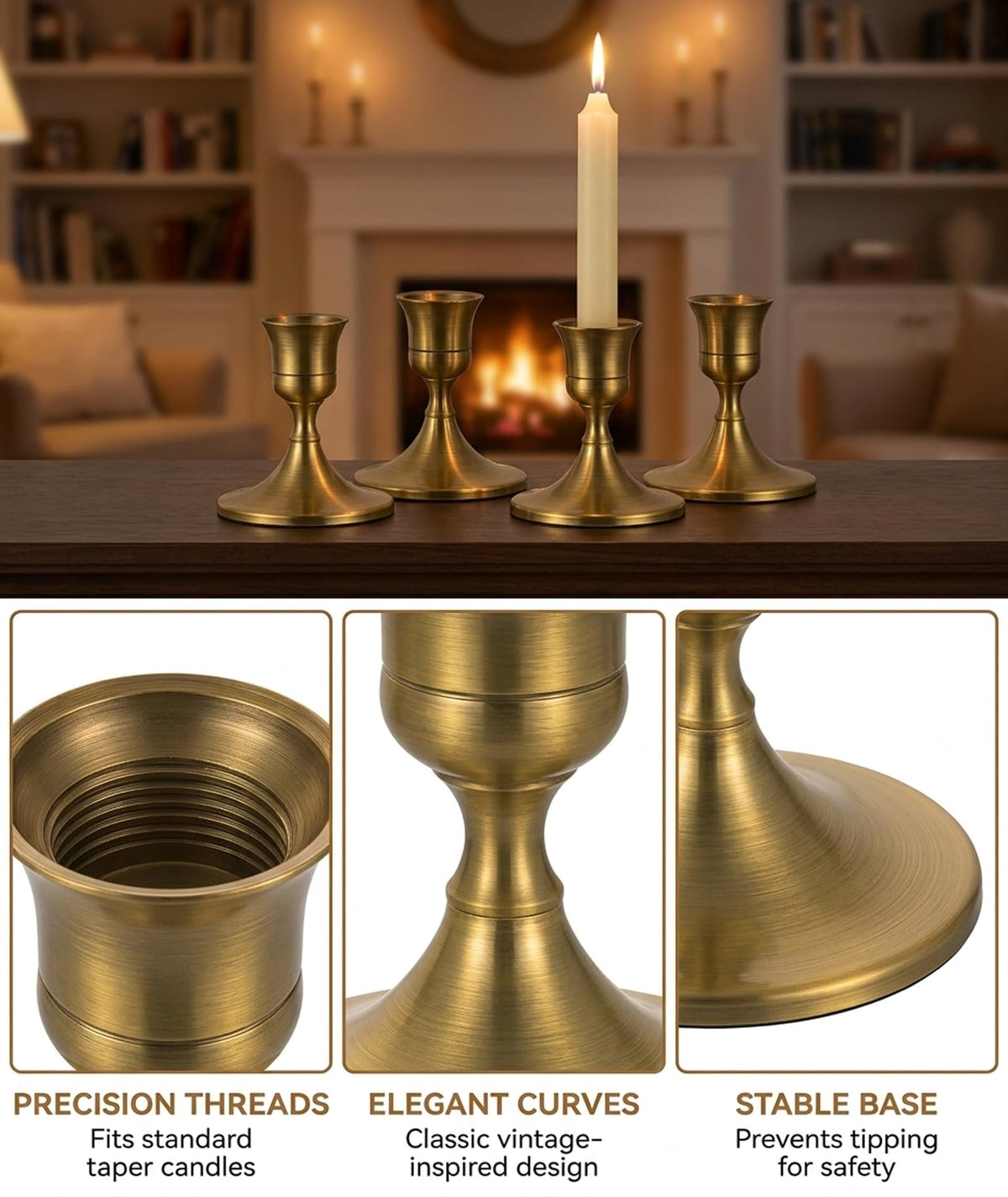 4 PCS Candle Holder Stand, Candle Stand for Home Decor, Candle Stand for Dining Table, Alloy Material, Vintage Style